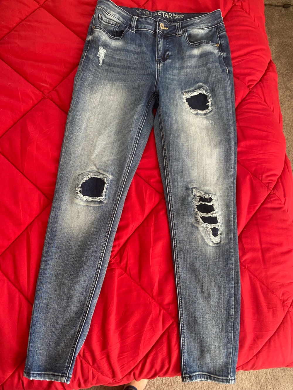 Vanilla Star Skinny Distressed Light Blue Jeans juniors size 9 denim straight